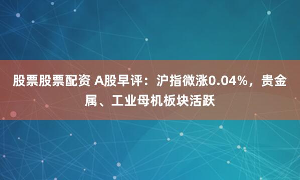 股票股票配资 A股早评：沪指微涨0.04%，贵金属、工业母机板块活跃